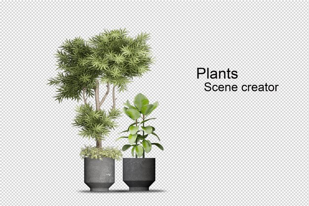 Ampia varietà di rendering di alberi e arbusti