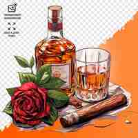 PSD amplificador de botella de whisky clipart de vidrio png acuarela ilustración de bebidas para el menú del bar whiskey clipart bott