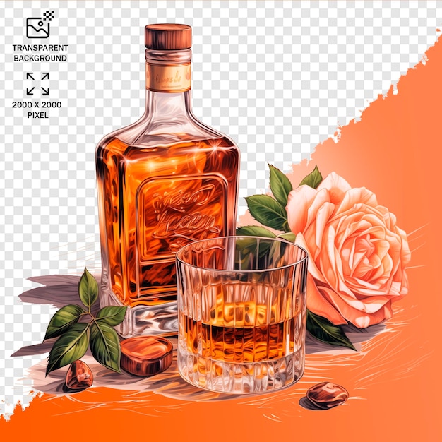 PSD amplificador de botella de whisky clipart de vidrio png acuarela ilustración de bebidas para el menú del bar whiskey clipart bott