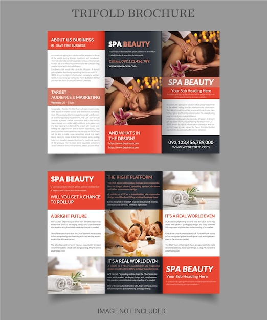 PSD amplificador de spa y salón de belleza trifold plantilla de folleto