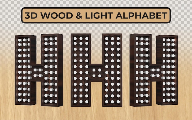 Ampoule blanche en lettres de l'alphabet en bois 3D réalistes