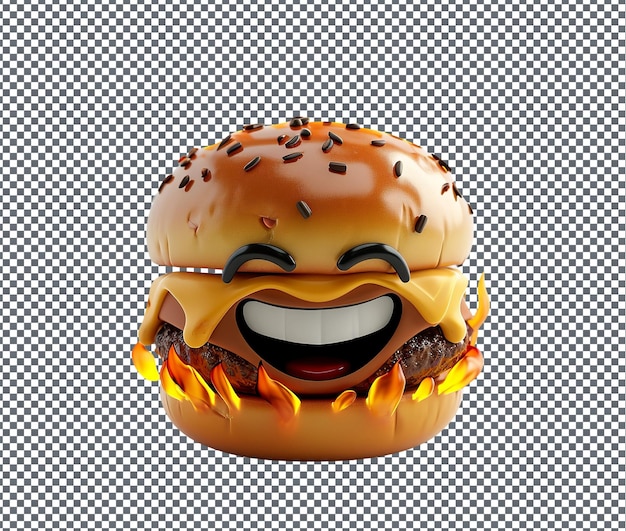 Amusing flaming burger emoji aislado en un fondo transparente