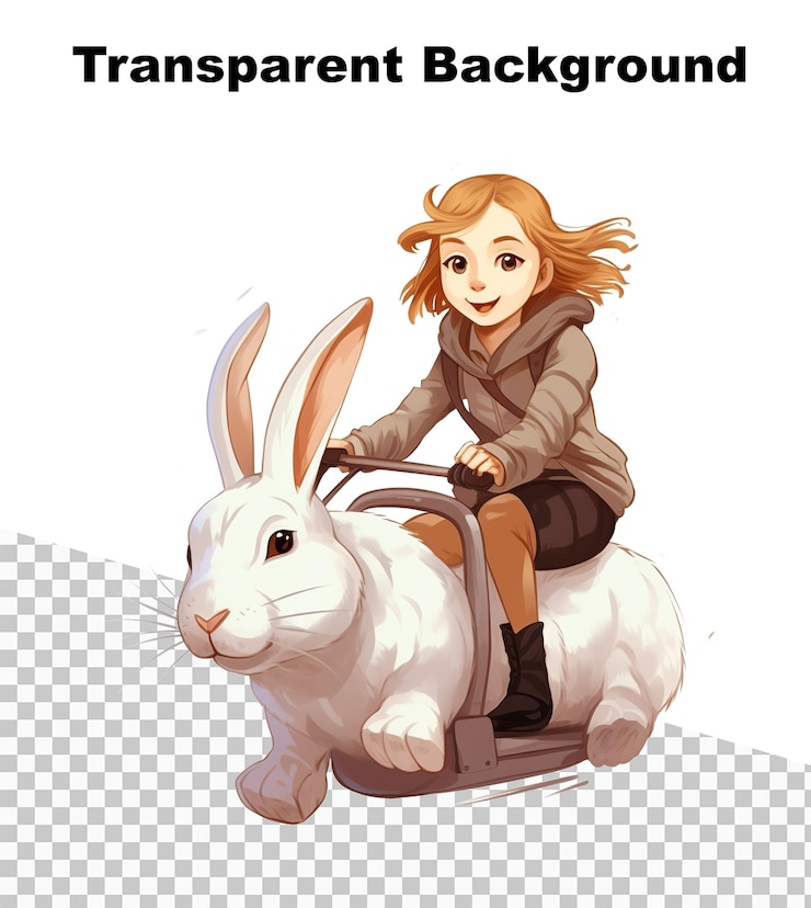 PSD an anime style illustration of a girl riding a big white rabbit