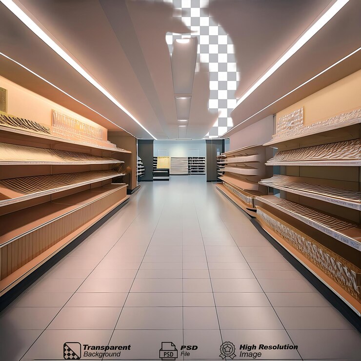 PSD an elegant store with vacant shelves isolated
