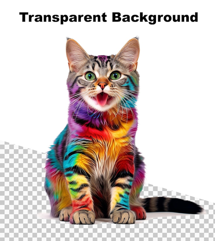 PSD an illustration of a happy cat splashed with paint of many colors