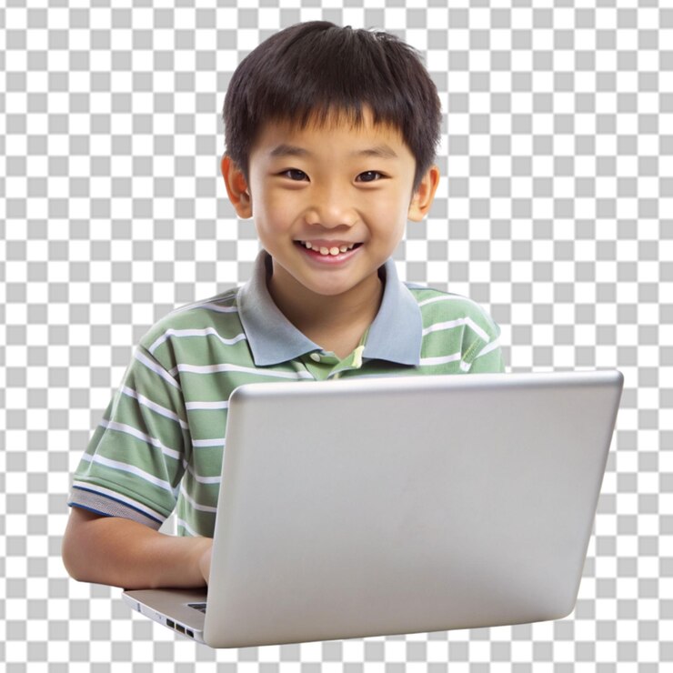 PSD anak laki-laki kecil menonton film di laptop