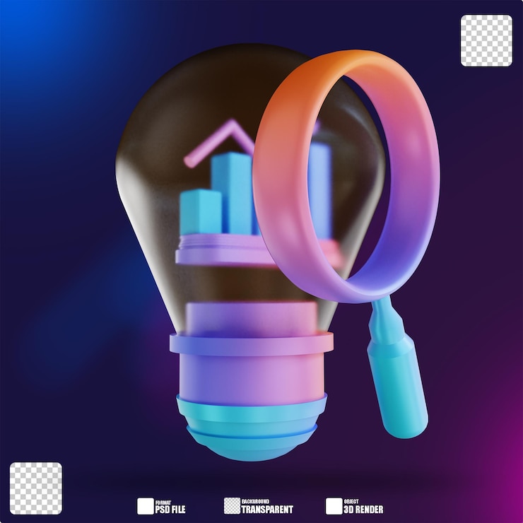 PSD análise de ideia colorida de ilustração 3d 2