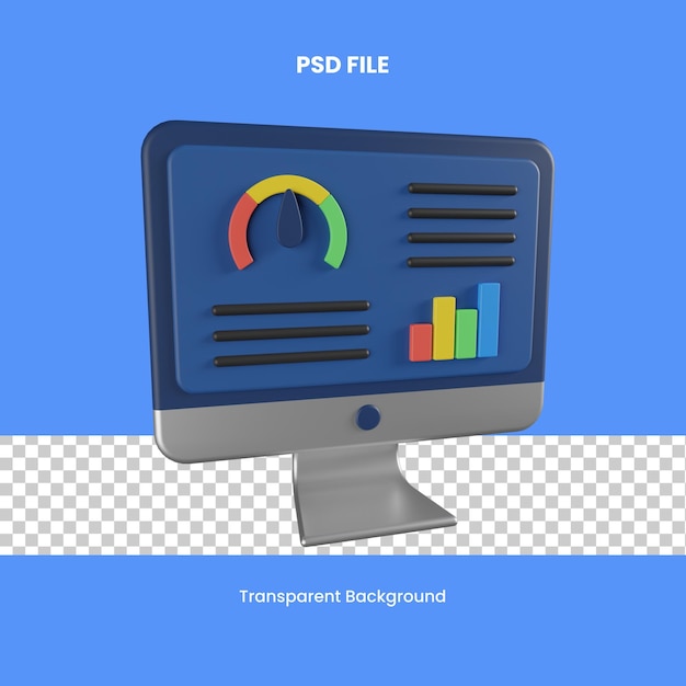 PSD análise de ilustração de ícone de renderização 3d do painel