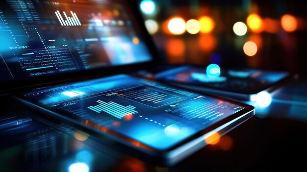 Análisis de datos en computadoras portátiles y tabletas por la noche