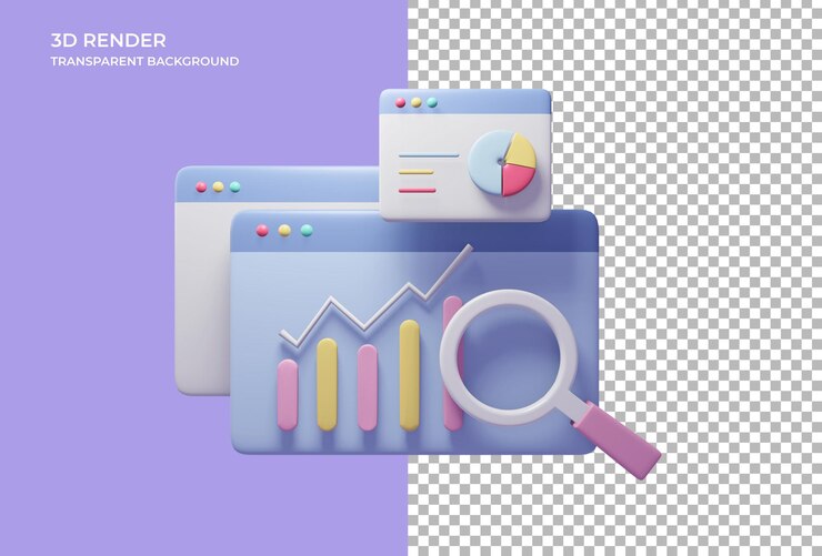 PSD análisis de datos de gráficos de informes financieros de marketing en línea y concepto de desarrollo web 3d render