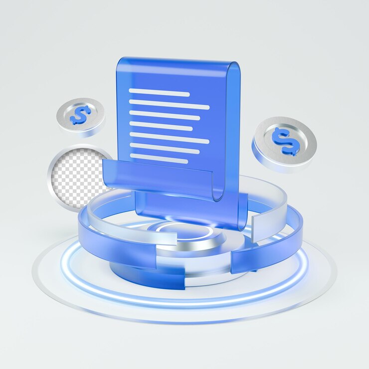 PSD análisis de datos de icono 3d de cencept financiero con monedas de dólar azules y plateadas