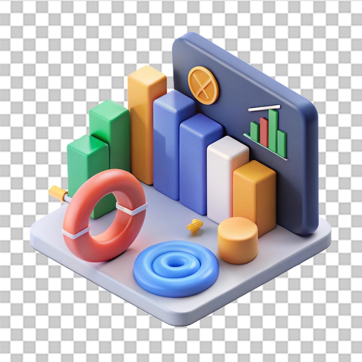 PSD análisis de datos isométricos mínimos estadísticas de crecimiento gráfico de finanzas optimización del mercado de valores para invertir en el desarrollo de negocios concepto planificación de objetivos ilustración de renderización 3d
