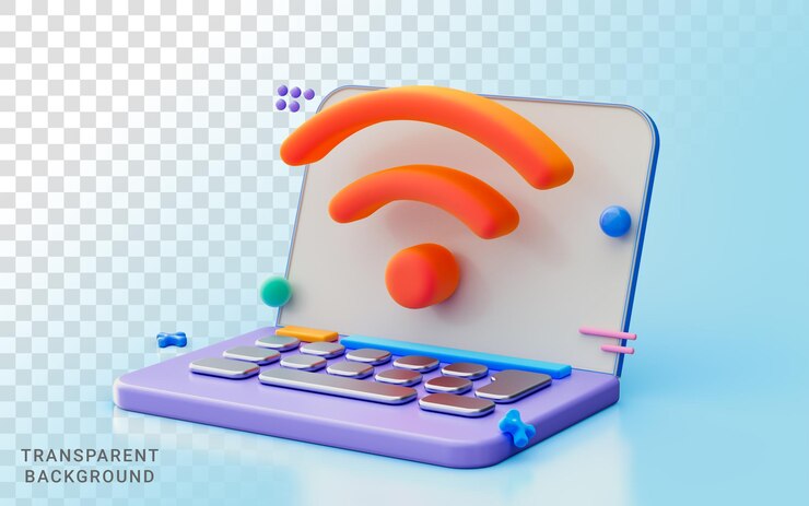 PSD análisis de datos de tecnología de red portátil y conexión wifi a internet icono de línea de señal 3d render