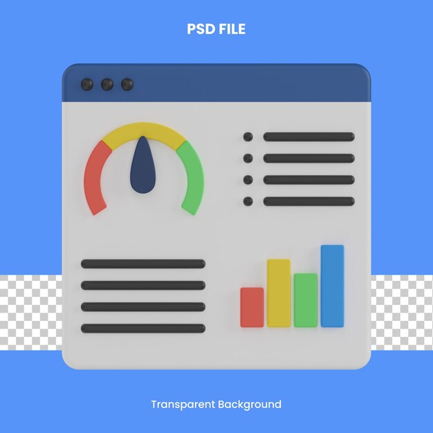 PSD análisis de ilustración de icono de renderizado 3d del tablero del sitio web