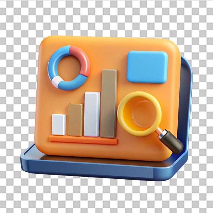 PSD análisis en la pantalla del portátil con lupa gráficos de estilo vectorial plano en fondo naranja