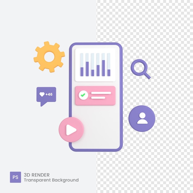 Analista de datos de investigación de marketing digital 3D con redes sociales