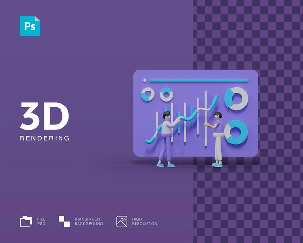 Analista de datos de trabajo en equipo de ilustración 3d