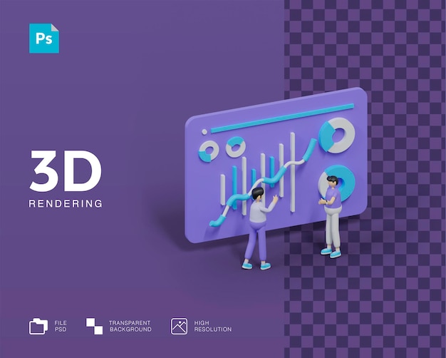 PSD analista de dados de trabalho em equipe de ilustração 3d