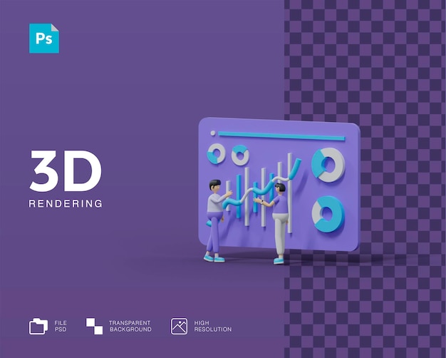 Analista di dati di lavoro di squadra di illustrazioni 3D