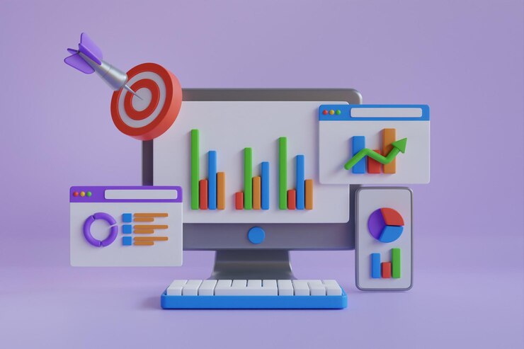 PSD analyse de données 3d, tableau de bord et rapport financier d'entreprise. marketing en ligne, tableau des rapports financiers