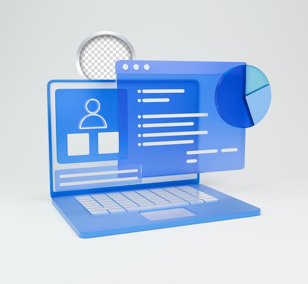 Analyse de données d'icônes 3D et ordinateur portable