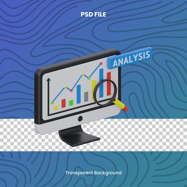 PSD analyse de données en ligne rendu 3d icône illustration graphique de fichier psd