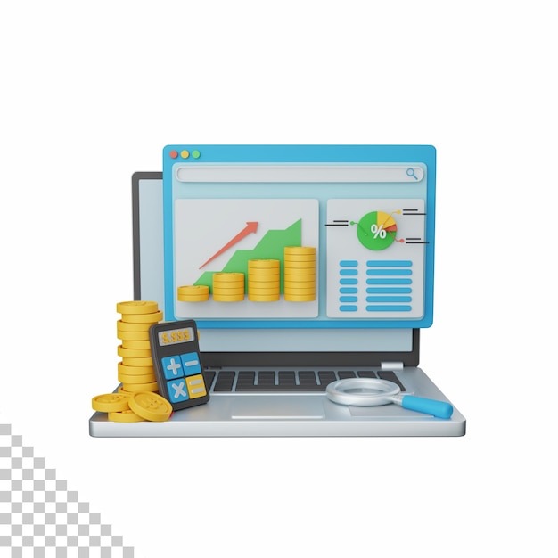 analyse financière de rendu 3d isolée utile pour la technologie de l'économie d'entreprise et la conception financière