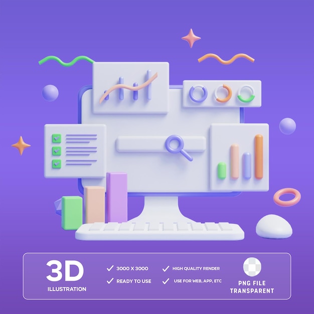 L'analyse SEO PSD est une illustration 3D.