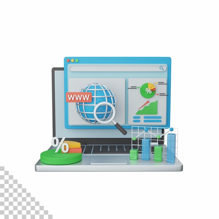 PSD analyse web de rendu 3d isolée utile pour l'entreprise de technologie d'économie d'entreprise et la finance