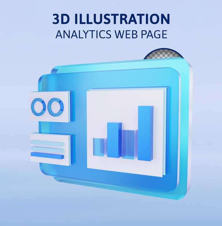 PSD analytics web page 3d rendering illustration
