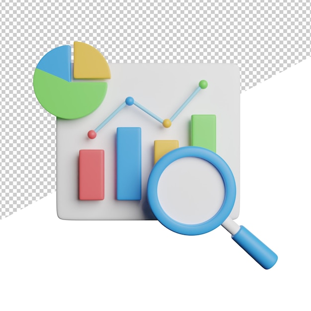 PSD analytische berichtsstrategie vorderansicht 3d-rendering-symboldarstellung auf transparentem hintergrund