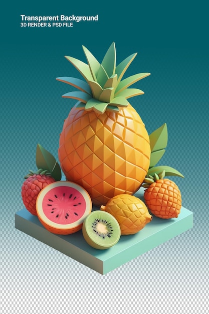 PSD un ananas est sur un support vert avec un fruit dessus