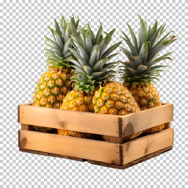 ananas fresco in scatola di legno isolato su uno sfondo trasparente