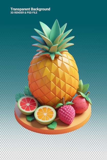 PSD un ananas avec des fruits et des fruits sur une assiette