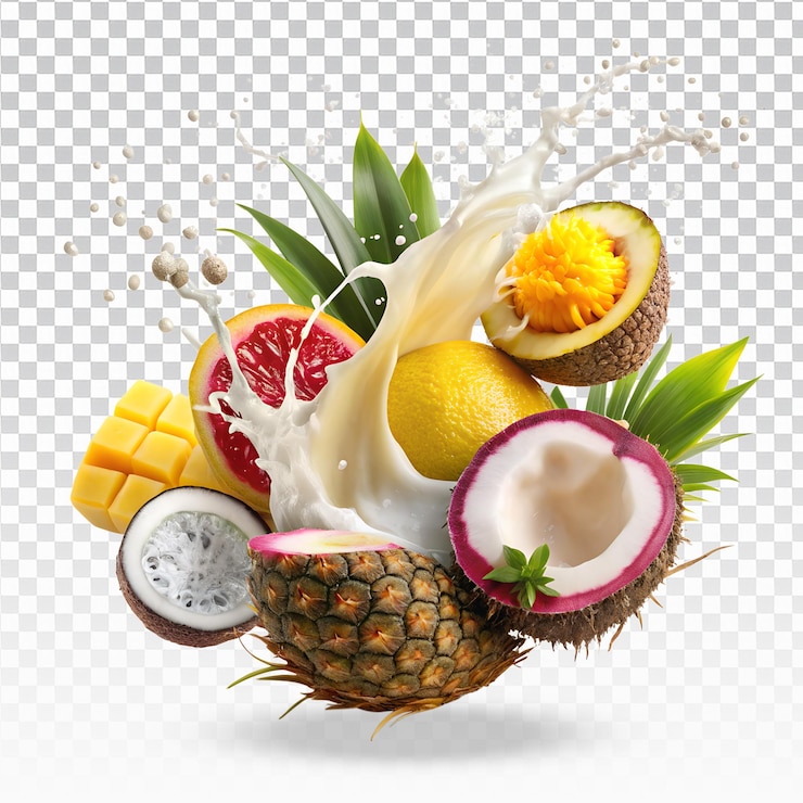 PSD un ananas avec une substance blanche dessus et un ananas en bas