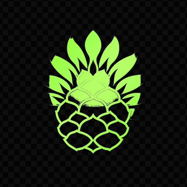 PSD un ananas vert avec des feuilles sur un fond noir