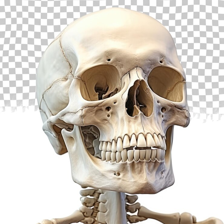 PSD anatomia do esqueleto humano isolado em fundo transparente