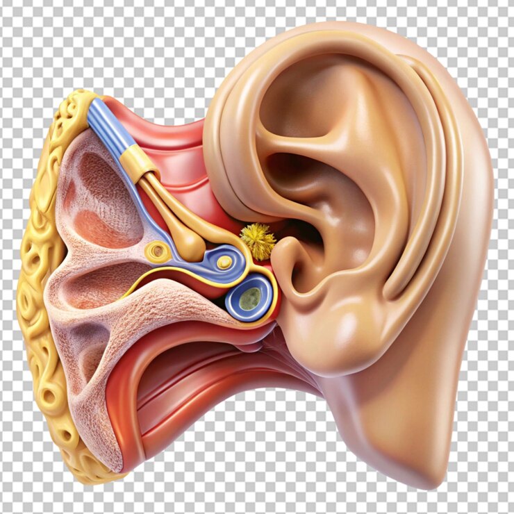 PSD anatomía del oído humano en un fondo transparente