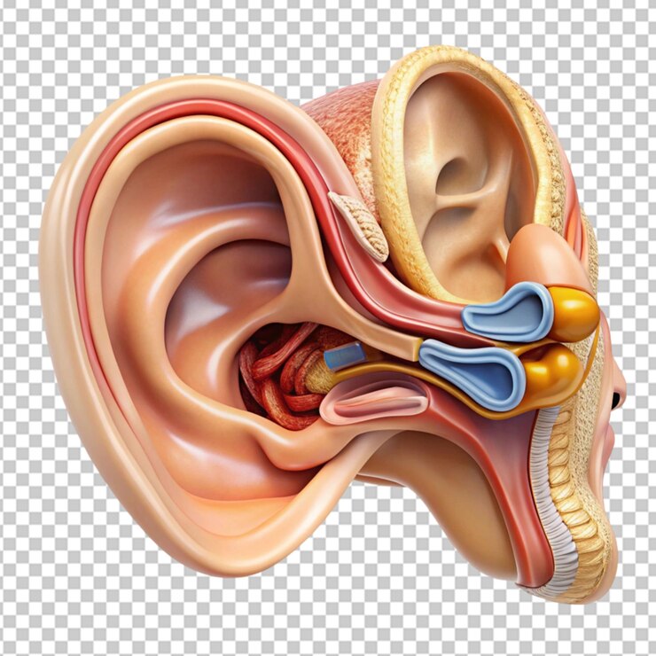PSD anatomía del oído humano en un fondo transparente