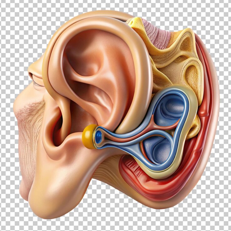 PSD anatomía del oído humano en un fondo transparente