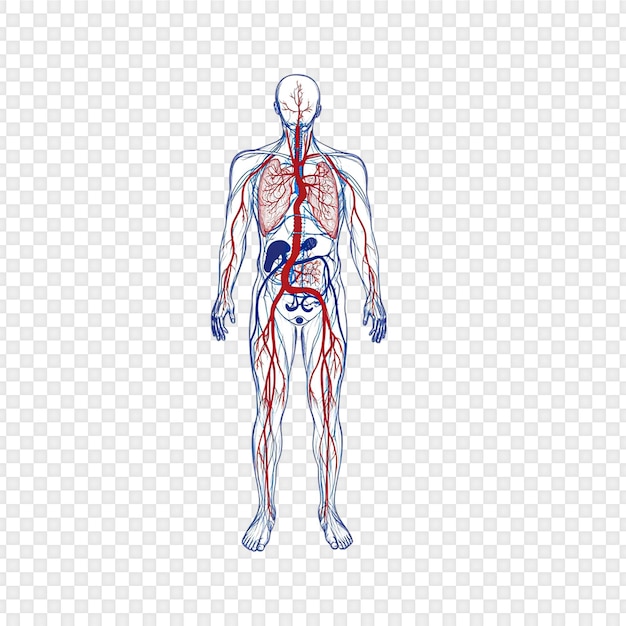 Anatomía del sistema circulatorio humano aislada en un fondo transparente