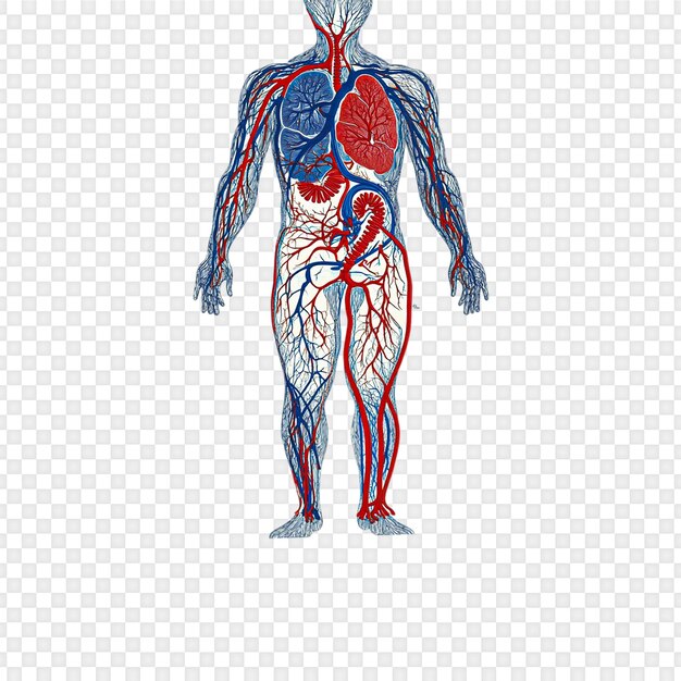 Anatomía del sistema circulatorio humano aislada en un fondo transparente