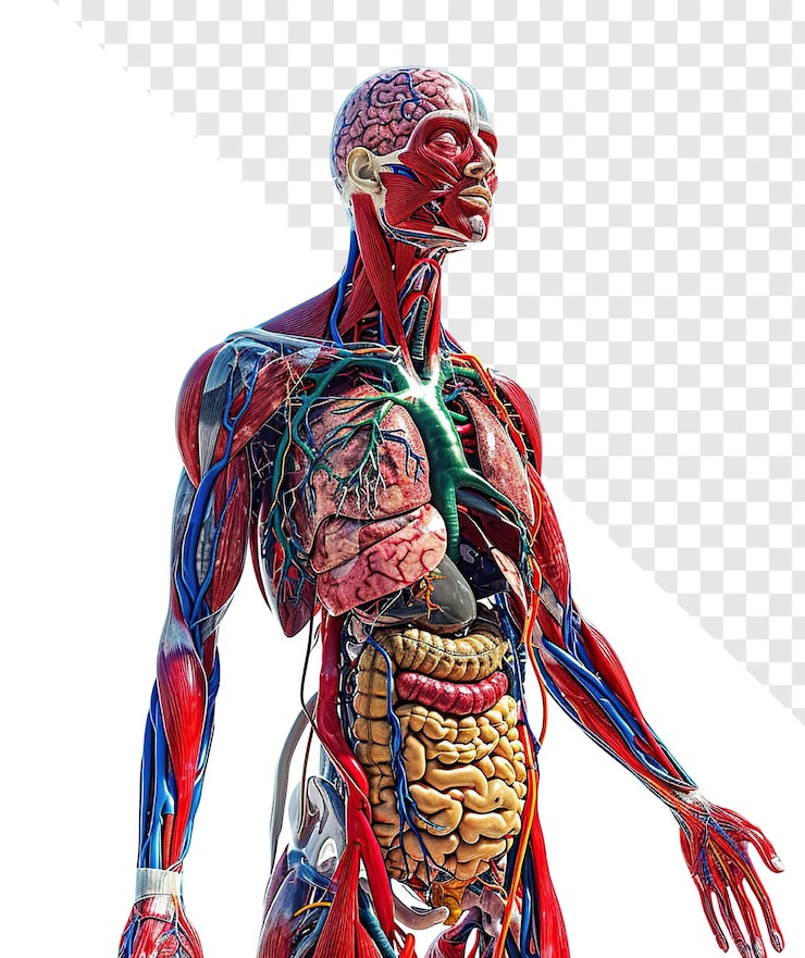 PSD anatomia umana sistema circolatorio colorato su uno sfondo trasparente