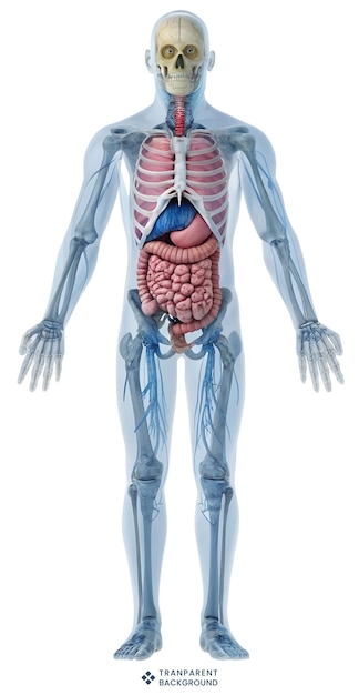 Anatomical Illustration of Human Body with Internal Organs and Skeleton Medical Diagram