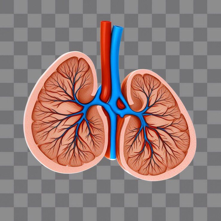 PSD anatomical model of human kidney isolated on transparent background