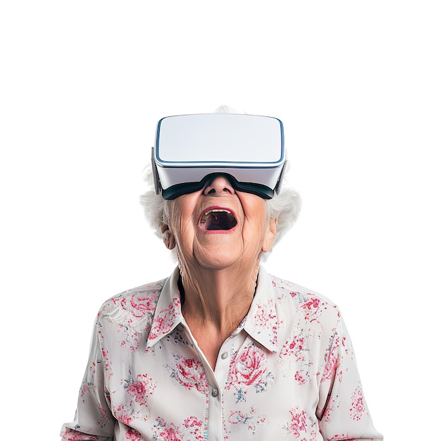 PSD un anciano lúdico en gafas de realidad virtual retrato de ancianos