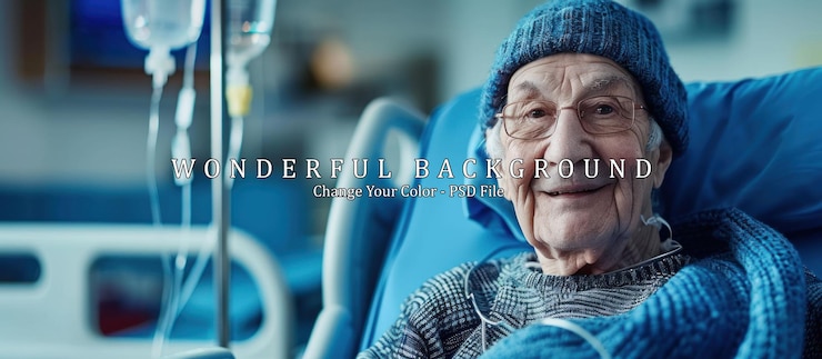 PSD un anciano sonriente en una cama de hospital