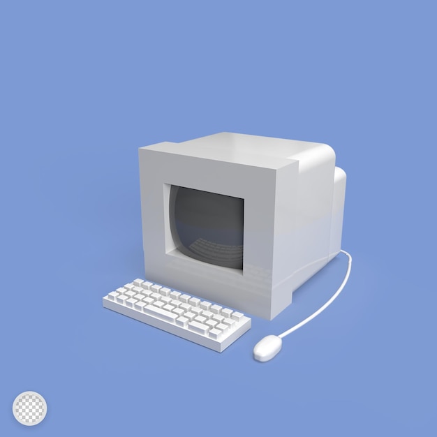 Ancien modèle d'ordinateur avec clavier et souris illustration de rendu 3d