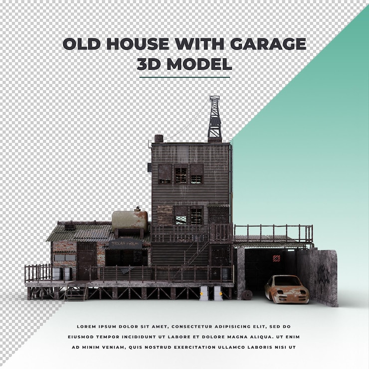 PSD ancienne maison d'apocalypse avec garage