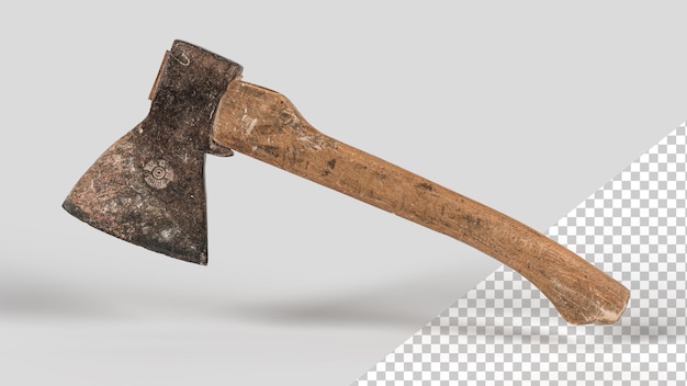 Ancient lumberjacks axe on white background front view without background